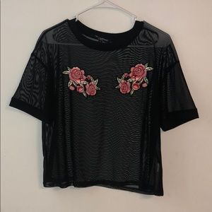 Mesh Rose Embroidered Crop Top